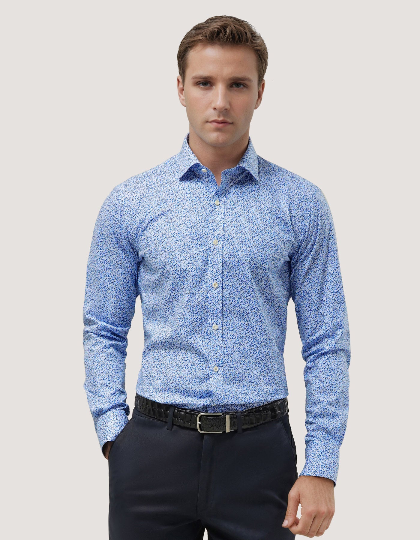 Light Blue Floral Printed Formal Shirt