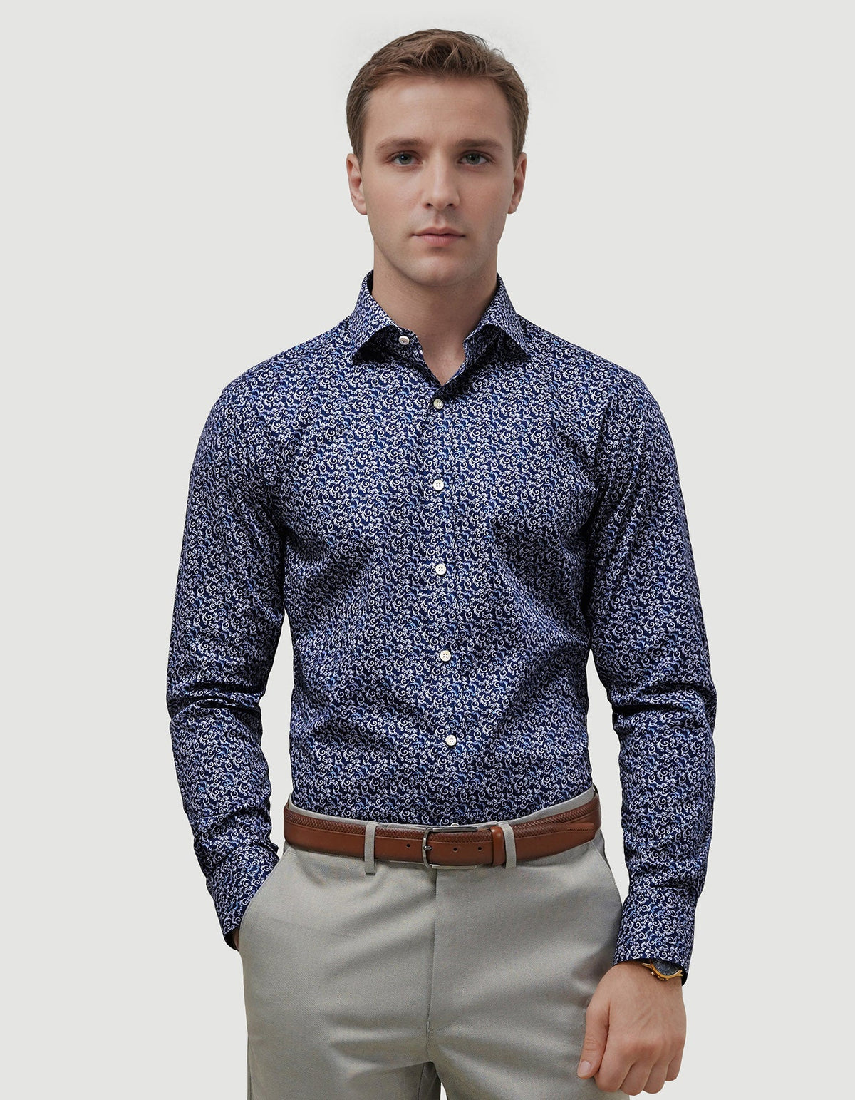 Mens Navy Paisley Print Formal Shirt