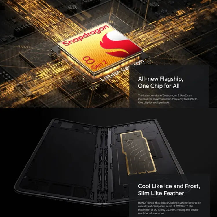 Honor Magic V2 5G, 16GB+256GB, 7.92 inch + 6.43 inch MagicOS 7.2 Snapdragon 8 Gen2  Octa Core up to 3.36GHz, Network: 5G, OTG, Not Support Google Play(Silk Black) Vitrax