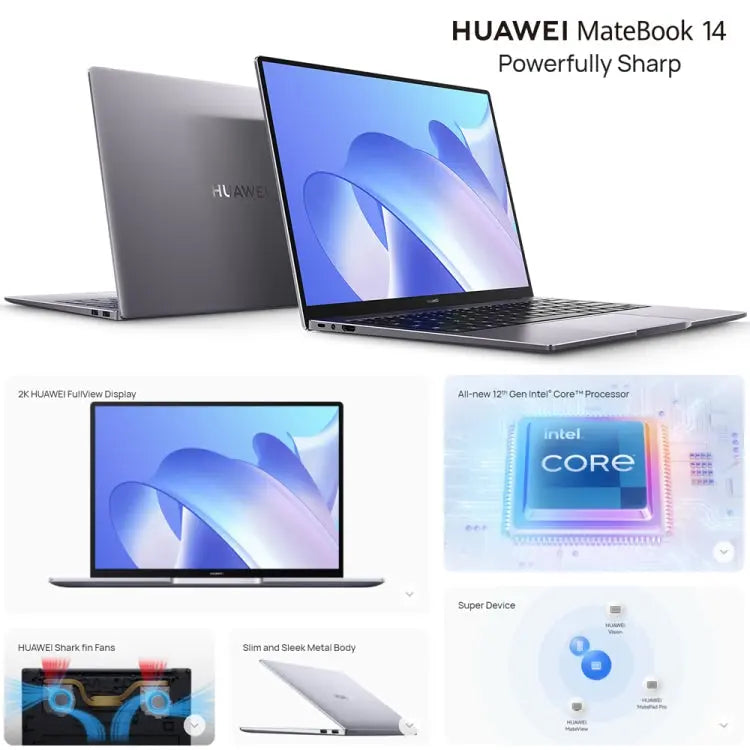 HUAWEI MateBook 14 Laptop, 16GB+1TB, 14 inch Touch Screen Windows 11 Home Chinese Version, Intel 12th Gen Core i5-1240P Integrated Graphics(Grey) Vitrax