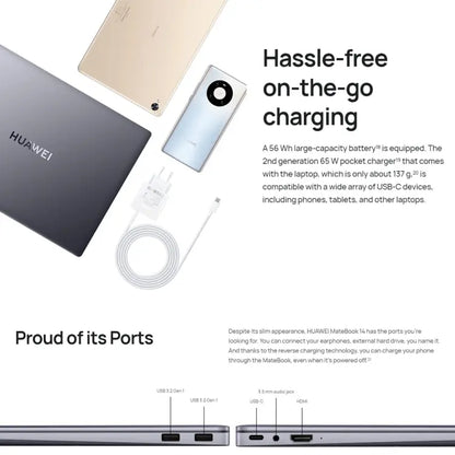 HUAWEI MateBook 14 Laptop, 16GB+1TB, 14 inch Touch Screen Windows 11 Home Chinese Version, Intel 12th Gen Core i5-1240P Integrated Graphics(Grey) Vitrax