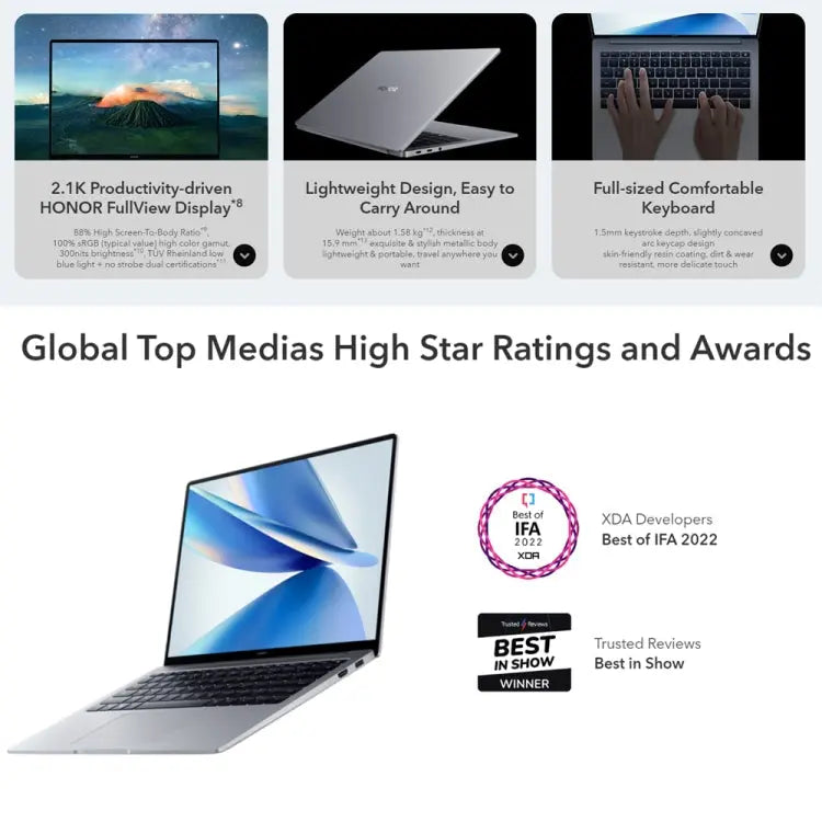 HONOR MagicBook 14 2022 Laptop, 16GB+512GB, 14 inch Windows 11 Home Chinese Version, Intel 12th Gen Core i5-12500H MX550 Discrete Graphics(Grey) Vitrax