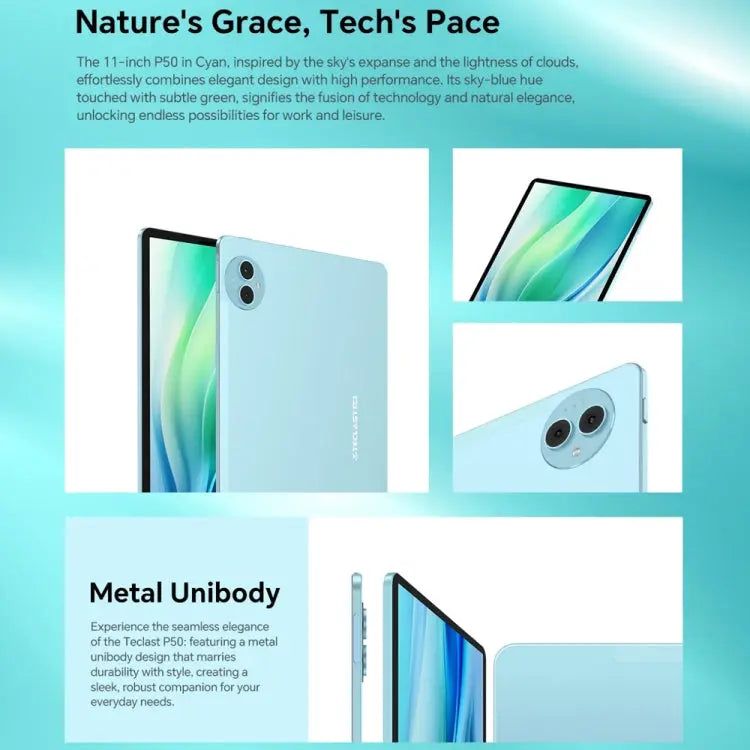 Teclast P50 Tablet PC 11 inch, 6GB+128GB,  Android 14 Unisoc T606 Octa Core, 4G LTE Dual SIM(Ice Blue) Vitrax