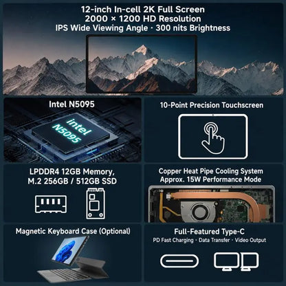 Jumper EZpad V12 Pro Tablet PC, 12GB+512GB, No Keyboard, 12 inch Windows 11 Home OS Intel N5095 Quad Core(EU Plug) Vitrax