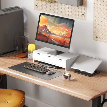 HOMCOM Monitor Stand Riser with 3 Drawers, Monitor Riser for Laptop, Computer, PC, Small Printer, 51 x 24 x 13cm, White Wise Galleria