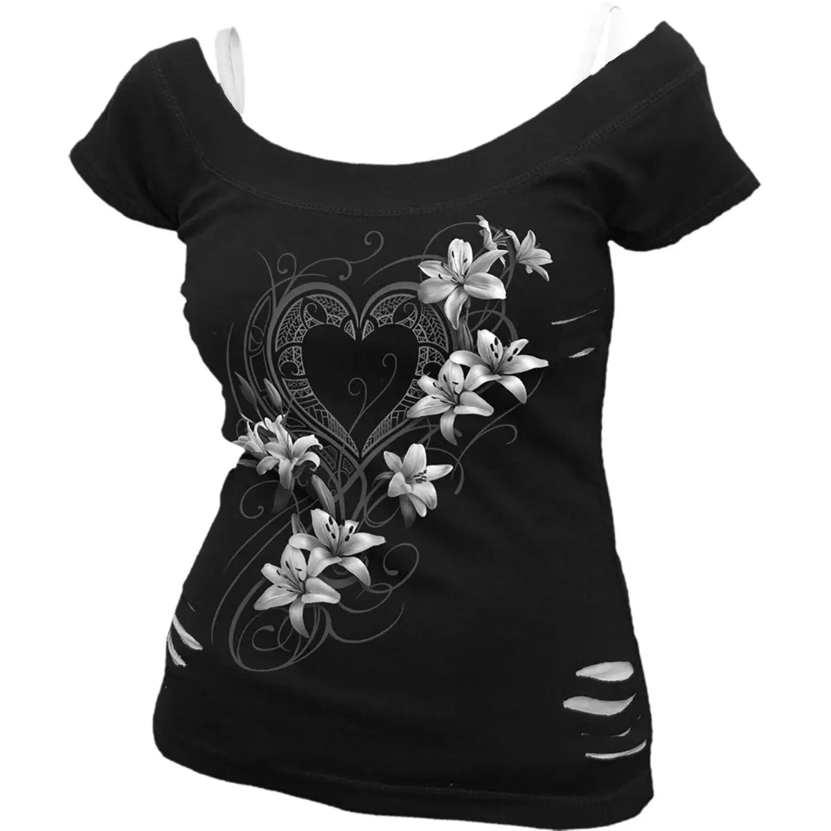 PURE OF HEART - 2in1 White Ripped Top Black Spiral Direct