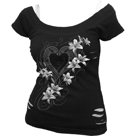 PURE OF HEART - 2in1 White Ripped Top Black Spiral Direct