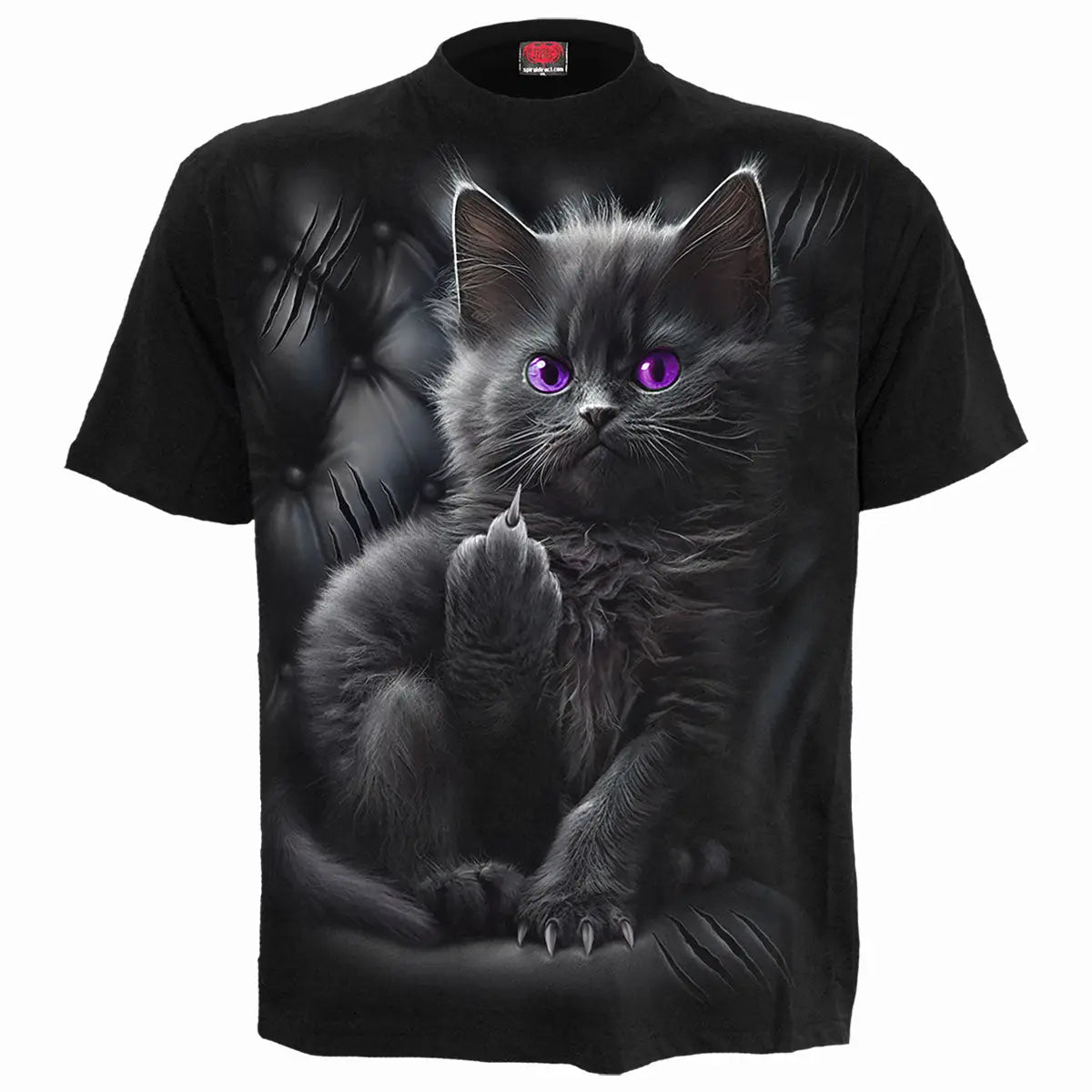 CATTITUDE - Front Print T-Shirt Black Spiral Direct