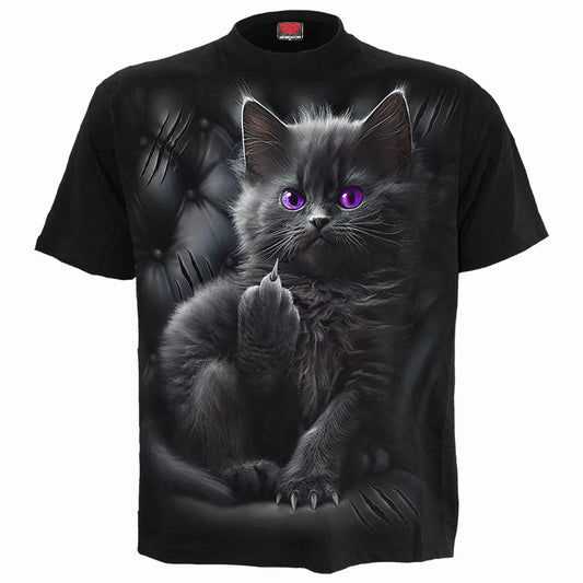CATTITUDE - Front Print T-Shirt Black Spiral Direct