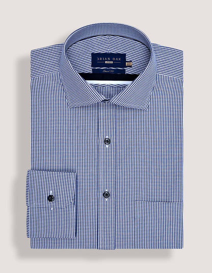 Navy Checkered Dress Shirt