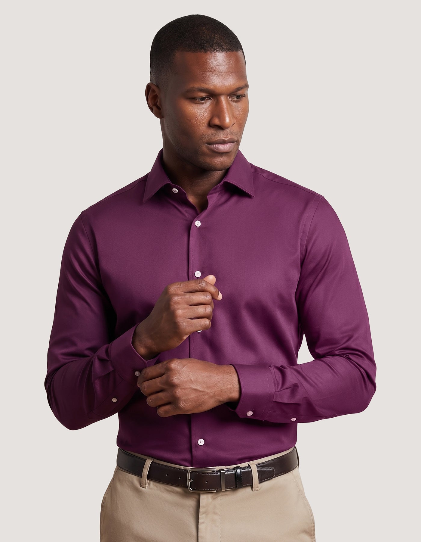 Smart Fit Plum Satin Dress Shirt