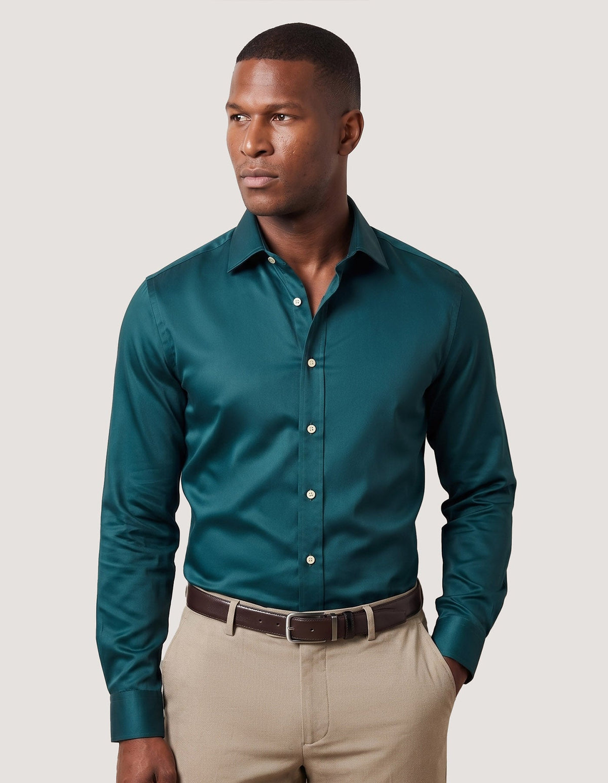 Rich Teal Satin Dress Shirt