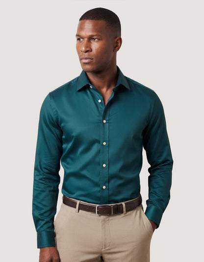 Rich Teal Satin Dress Shirt