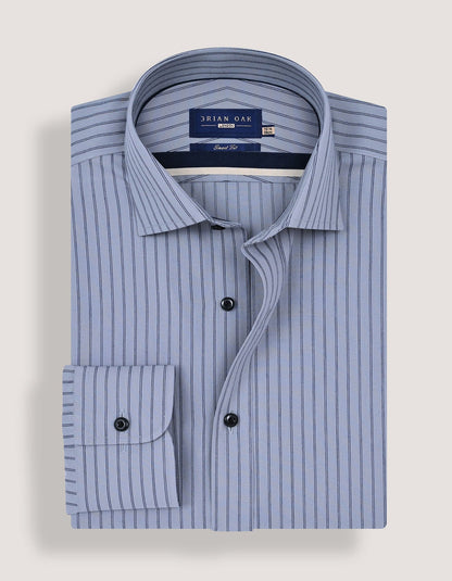 Navy Striped Grey Dress Shirt