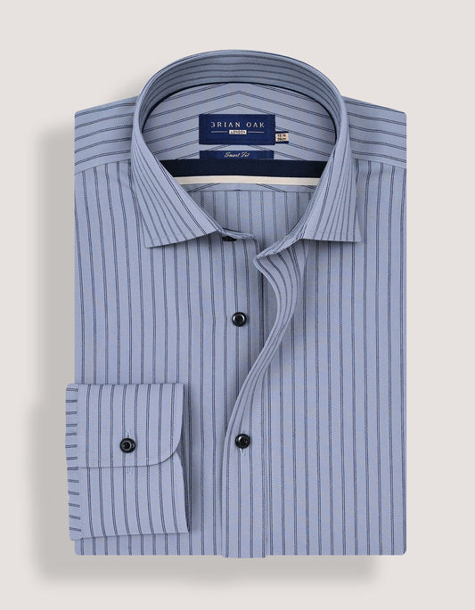 Navy Striped Grey Dress Shirt