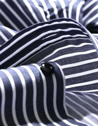 Navy Striped Cotton Dress Shirt