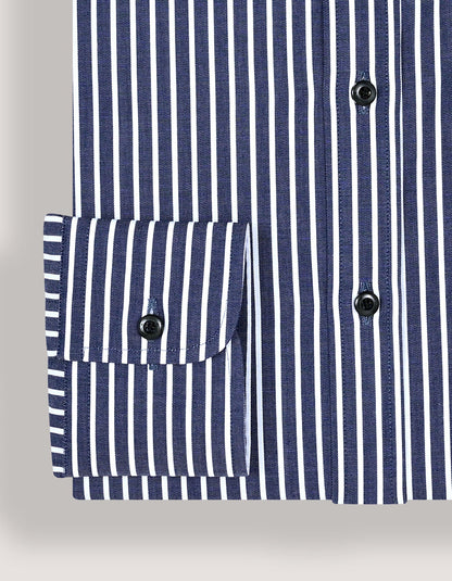 Navy Striped Cotton Dress Shirt