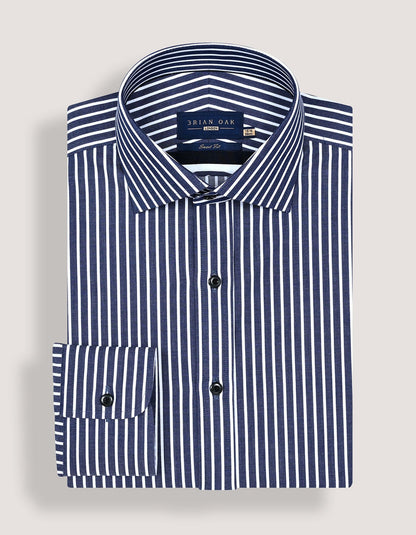 Navy Striped Cotton Dress Shirt