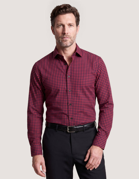 Red And Navy Checkered Formal Shirt