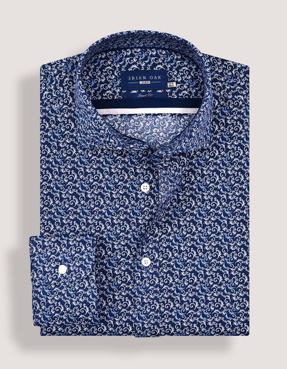 Mens Navy Paisley Print Formal Shirt