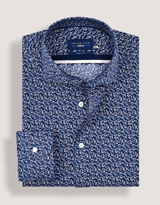 Mens Navy Paisley Print Formal Shirt