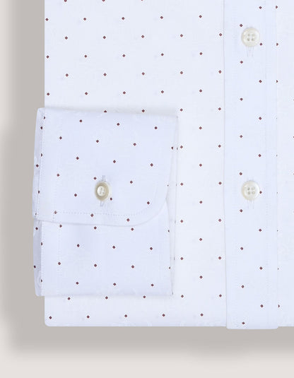 White Self Paisley & Red Micro Dot Formal Shirt
