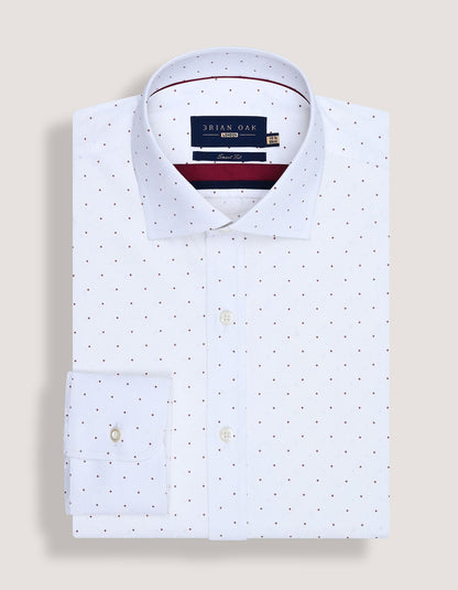 White Self Paisley & Red Micro Dot Formal Shirt