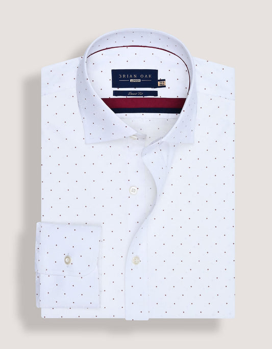 White Self Paisley & Red Micro Dot Formal Shirt