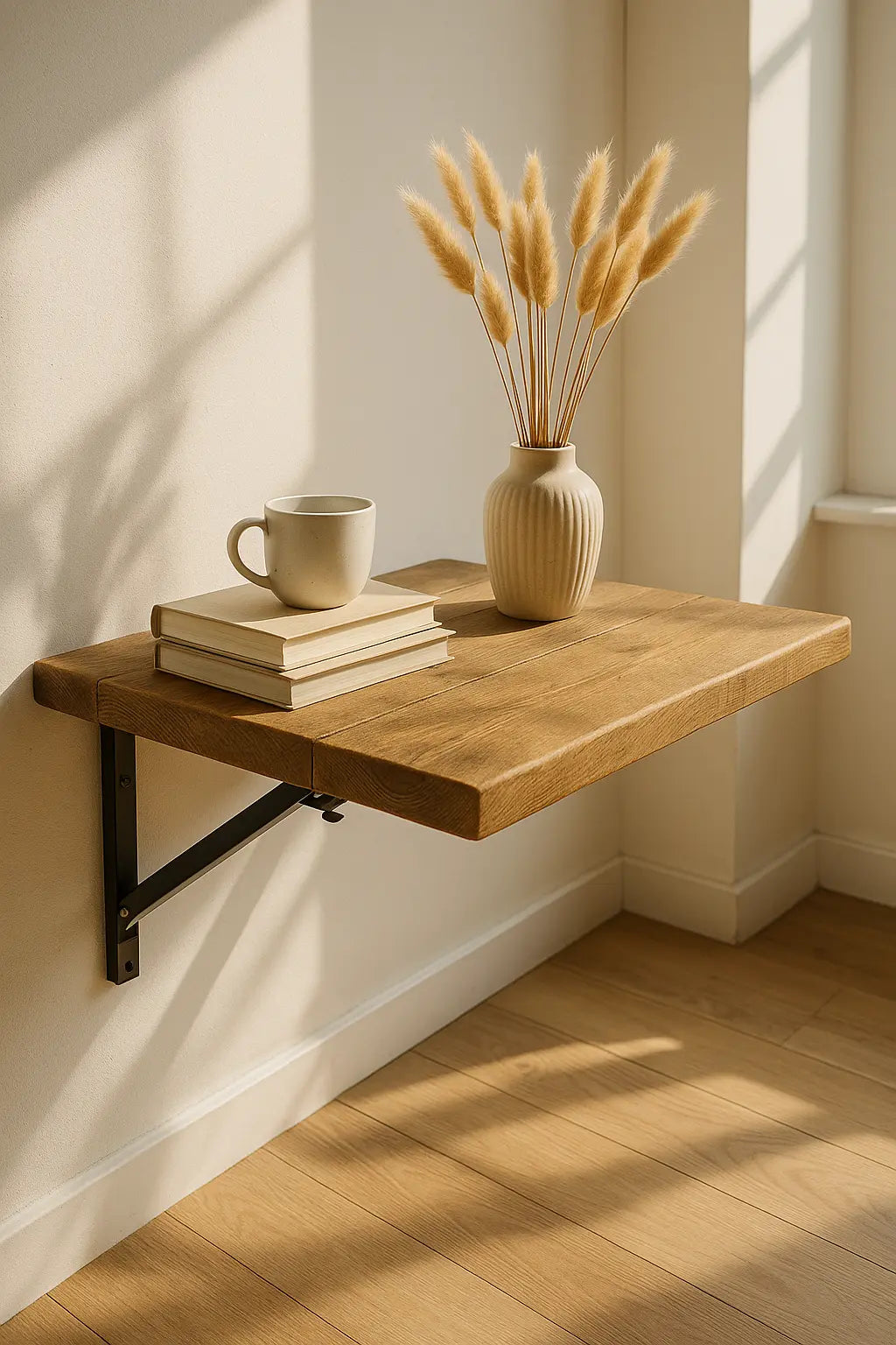 Foldable Wall-Mounted Solid Wood Table – Rustic Wood with Heavy-Duty Black Brackets – Space-Saving Desk for Kitchen, Office, or Small Spaces Tribe Joinery