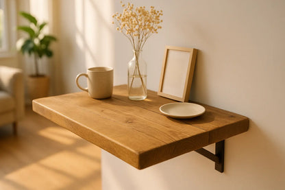 Foldable Wall-Mounted Solid Wood Table – Rustic Wood with Heavy-Duty Black Brackets – Space-Saving Desk for Kitchen, Office, or Small Spaces Tribe Joinery