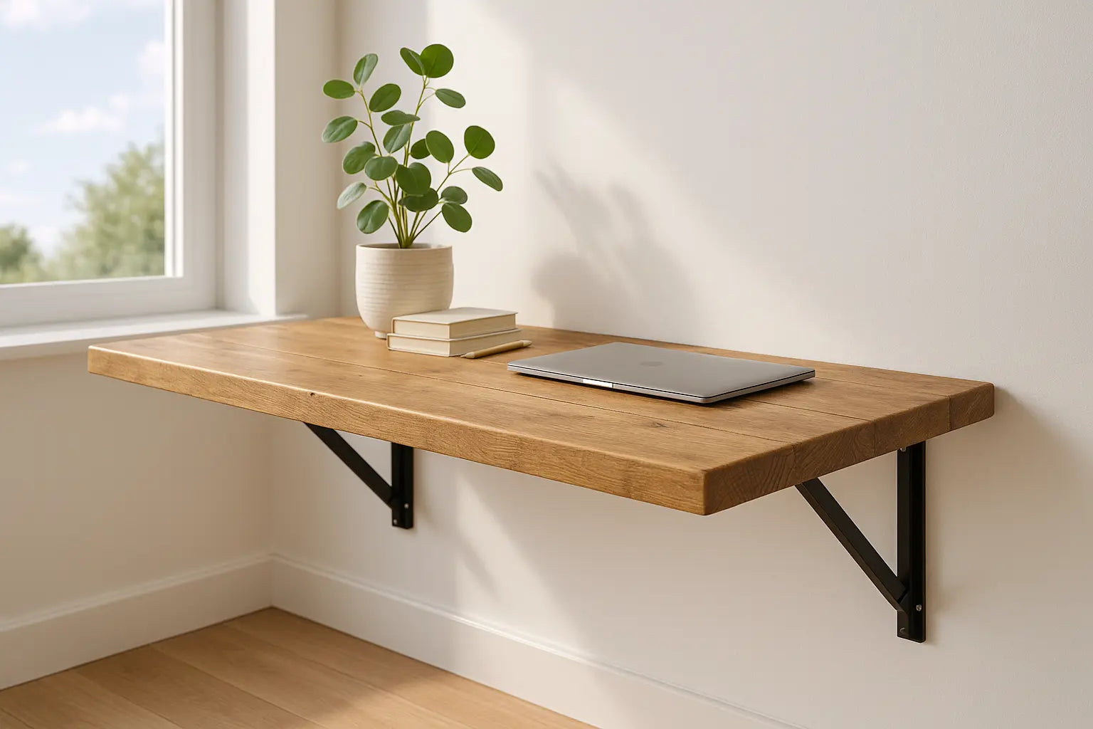 Foldable Wall-Mounted Solid Wood Table – Rustic Wood with Heavy-Duty Black Brackets – Space-Saving Desk for Kitchen, Office, or Small Spaces Tribe Joinery