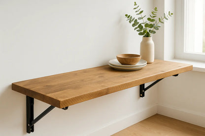 Foldable Wall-Mounted Solid Wood Table – Rustic Wood with Heavy-Duty Black Brackets – Space-Saving Desk for Kitchen, Office, or Small Spaces Tribe Joinery