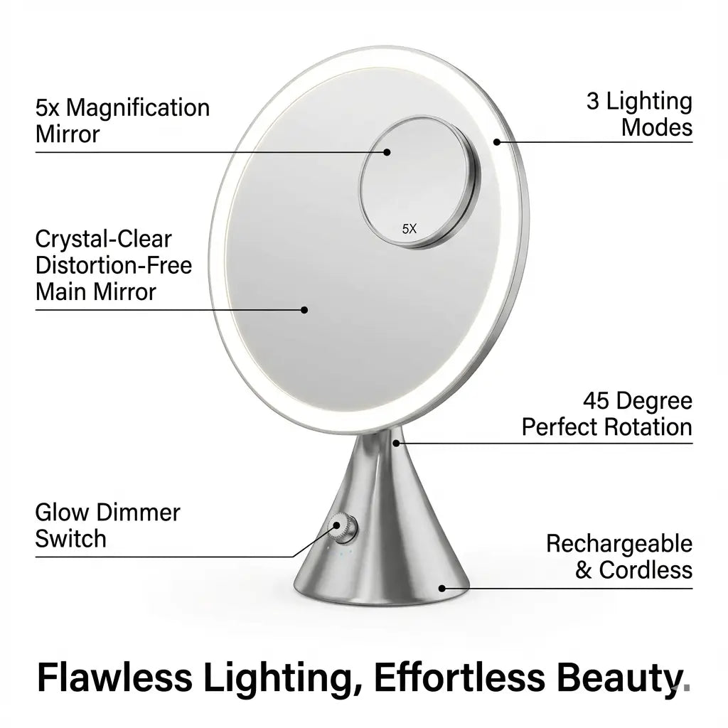 LumiGlam Pro Cosmetic Vanity Mirror in Chrome hollywood mirrors