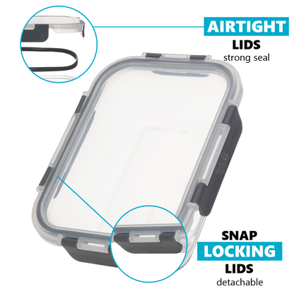 Glass Food Storage Containers with Airtight Lids - 1050ml - 5 PACK