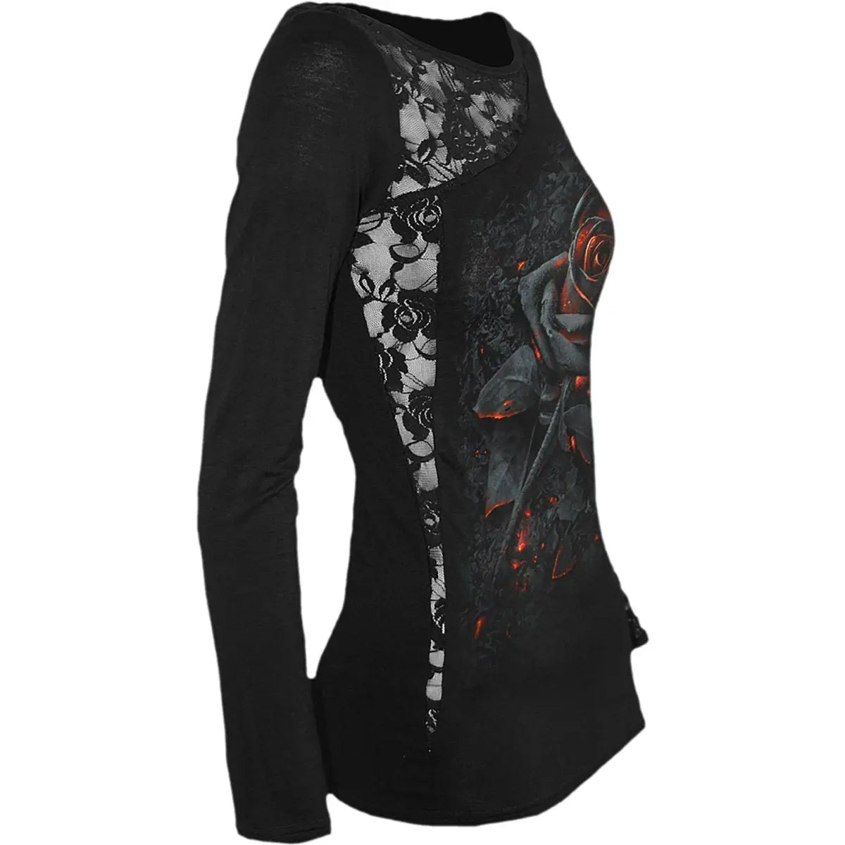 BURNT ROSE - Lace One Shoulder Top Black Spiral Direct