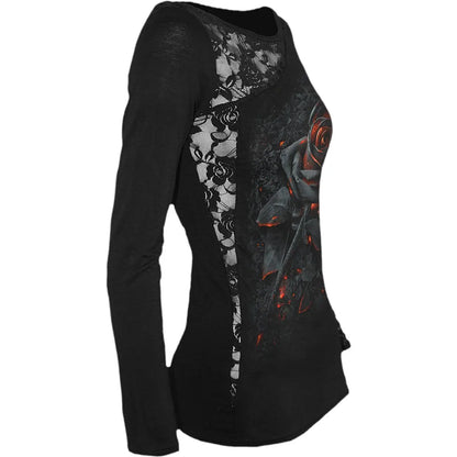 BURNT ROSE - Lace One Shoulder Top Black Spiral Direct