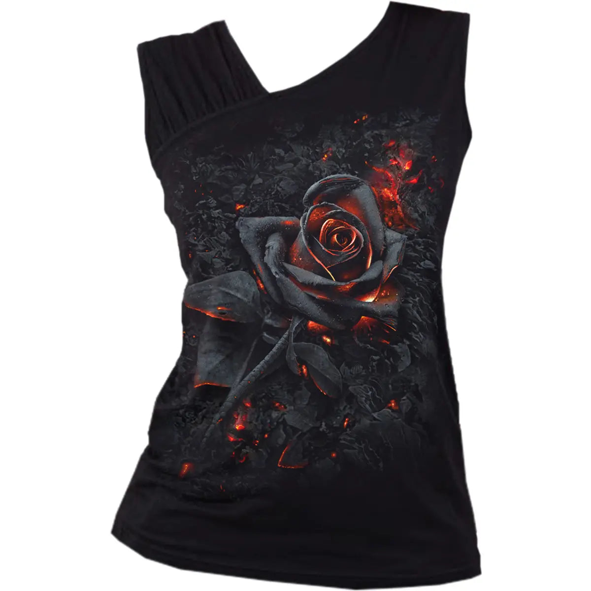 BURNT ROSE - Gathered Shoulder Slant Vest Black Spiral Direct