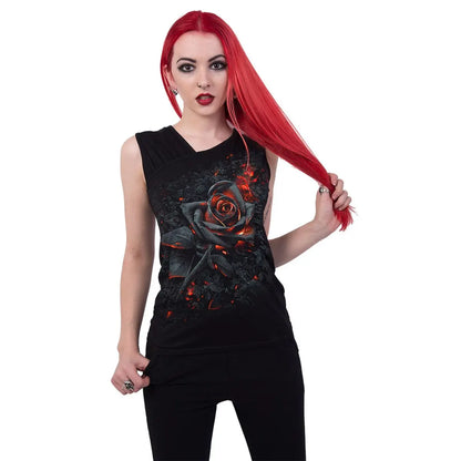 BURNT ROSE - Gathered Shoulder Slant Vest Black Spiral Direct