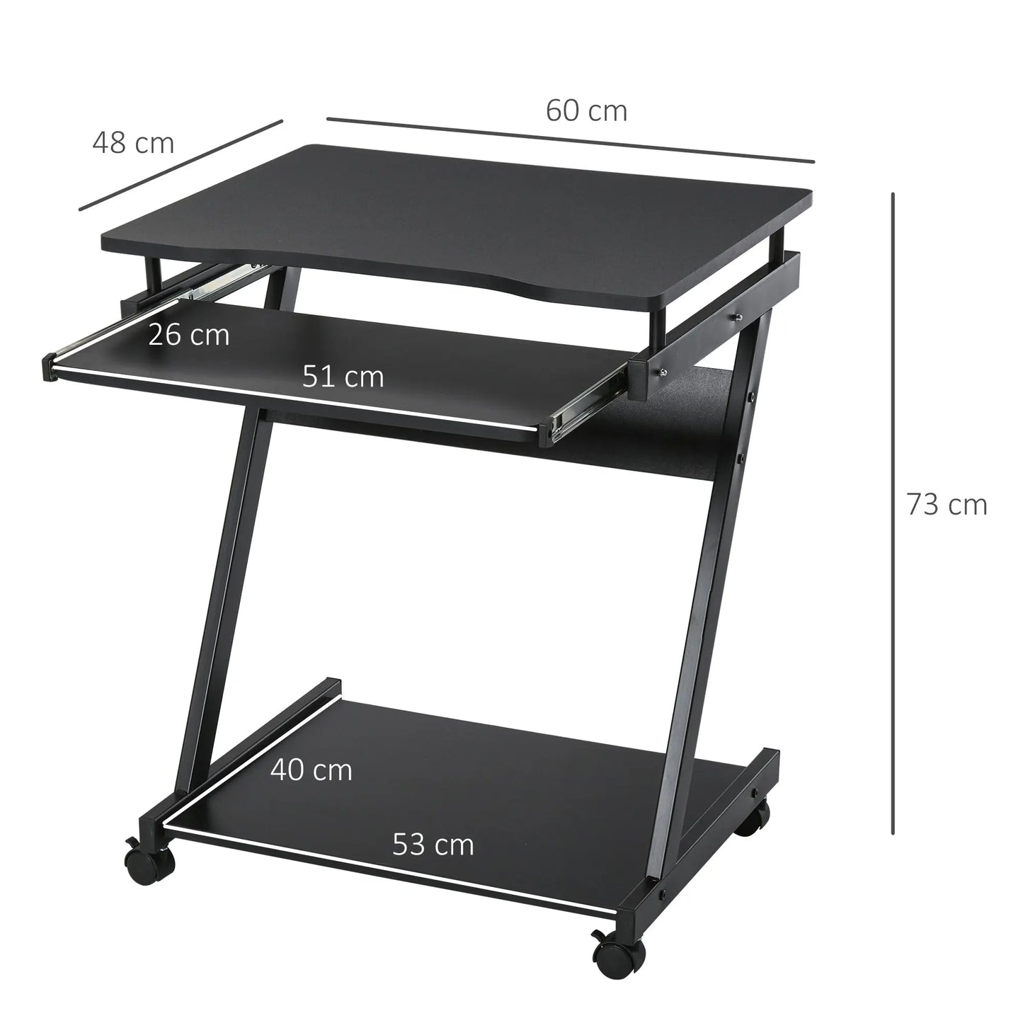 HOMCOM Movable Computer Desk with 4 Moving Wheels Sliding Keyboard Tray Home Office Workstation Black Wise Galleria