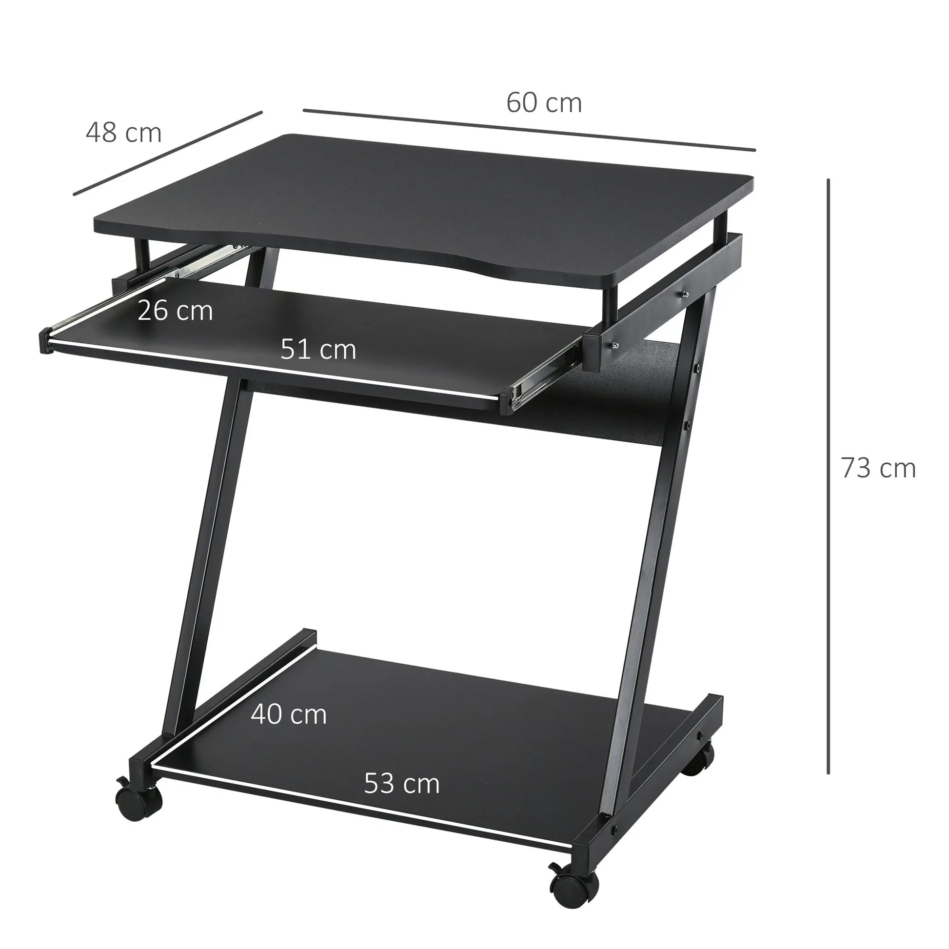 HOMCOM Movable Computer Desk with 4 Moving Wheels Sliding Keyboard Tray Home Office Workstation Black Wise Galleria