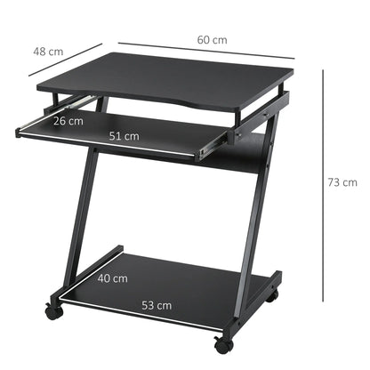 HOMCOM Movable Computer Desk with 4 Moving Wheels Sliding Keyboard Tray Home Office Workstation Black Wise Galleria
