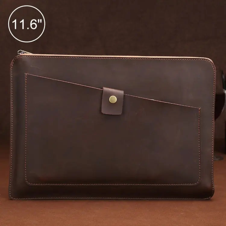 11.6 inch Genuine Leather Zipper Laptop Tablet Bag, For Macbook, Samsung, Lenovo, Sony, DELL Alienware, CHUWI, ASUS, HP 11.6 inch and Below Laptop(Coffee) Great Deal Offers
