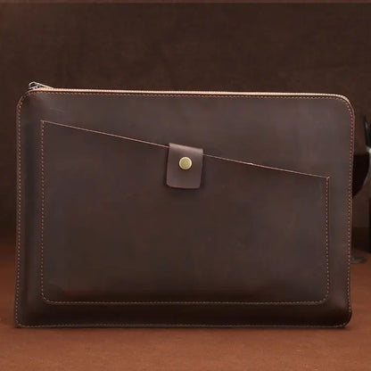 11.6 inch Genuine Leather Zipper Laptop Tablet Bag, For Macbook, Samsung, Lenovo, Sony, DELL Alienware, CHUWI, ASUS, HP 11.6 inch and Below Laptop(Coffee) Great Deal Offers