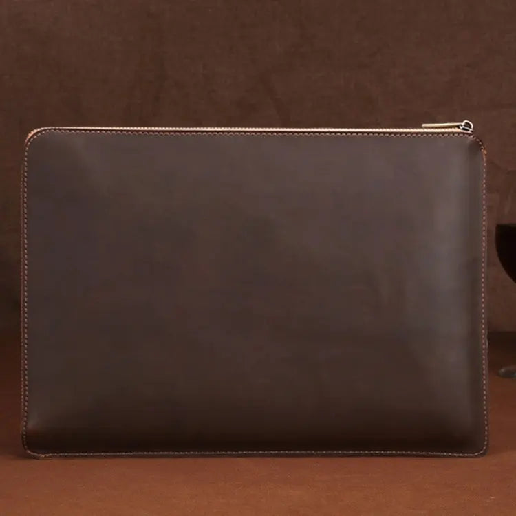 11.6 inch Genuine Leather Zipper Laptop Tablet Bag, For Macbook, Samsung, Lenovo, Sony, DELL Alienware, CHUWI, ASUS, HP 11.6 inch and Below Laptop(Coffee) Great Deal Offers