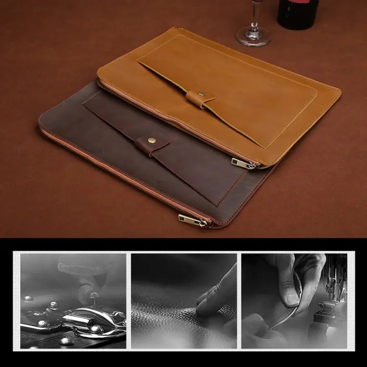 11.6 inch Genuine Leather Zipper Laptop Tablet Bag, For Macbook, Samsung, Lenovo, Sony, DELL Alienware, CHUWI, ASUS, HP 11.6 inch and Below Laptop(Coffee) Great Deal Offers