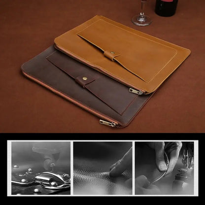 11.6 inch Genuine Leather Zipper Laptop Tablet Bag, For Macbook, Samsung, Lenovo, Sony, DELL Alienware, CHUWI, ASUS, HP 11.6 inch and Below Laptop(Coffee) Great Deal Offers