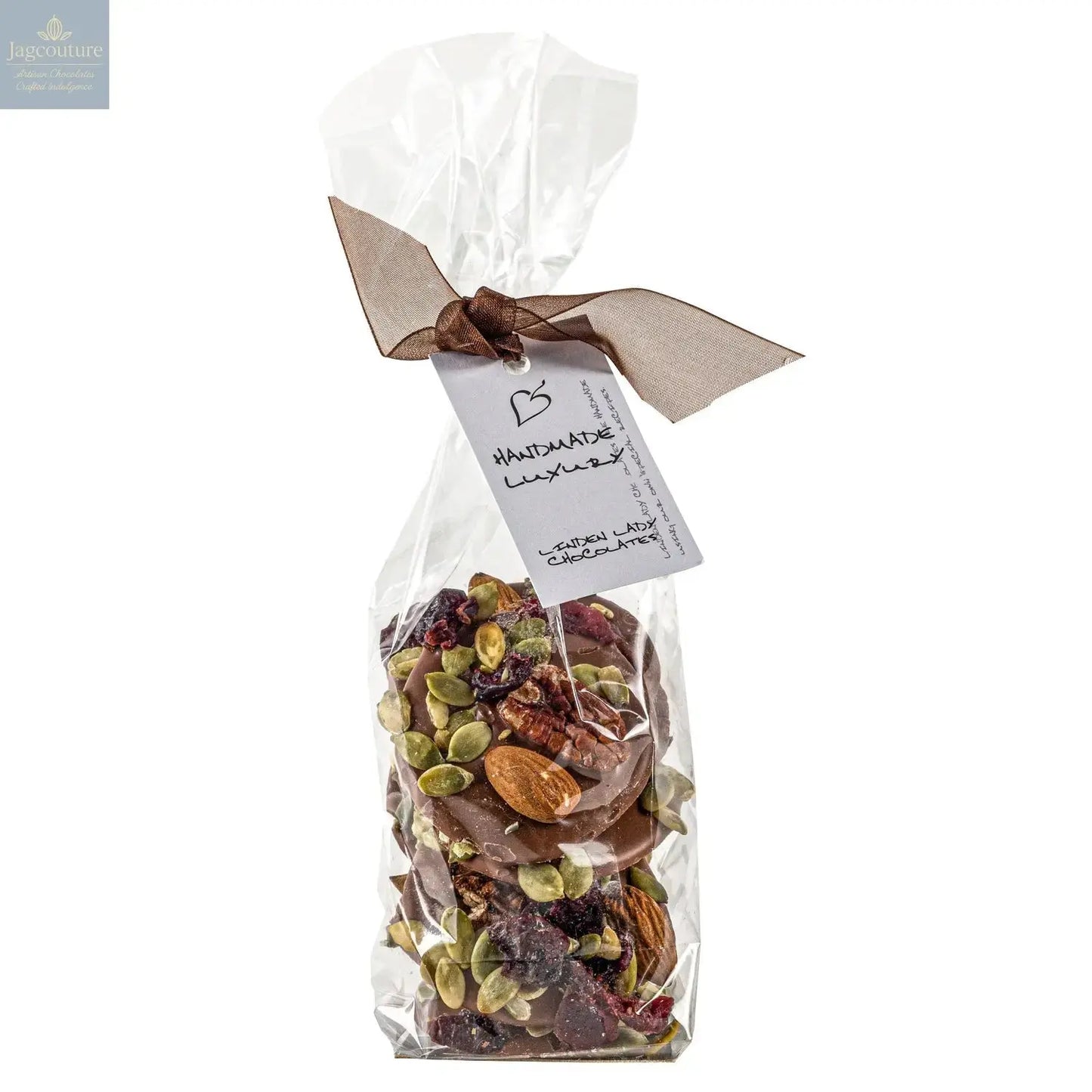 Linden Lady gift bags of milk chocolate mendiants Jag Couture Chocolates