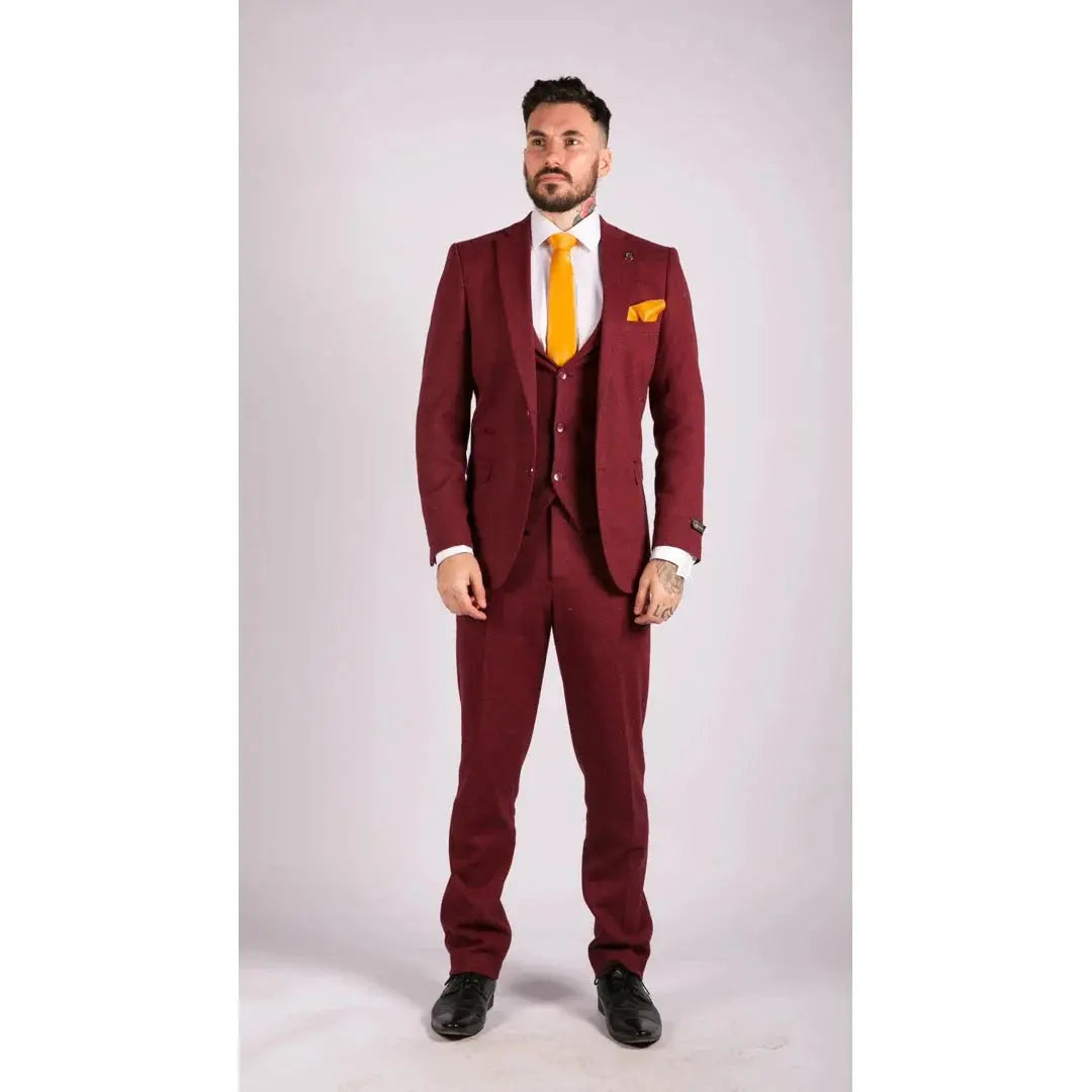 STZ11 - Men's Wool 3 Piece Suit Tweed Burgundy Black Classic TruClothing