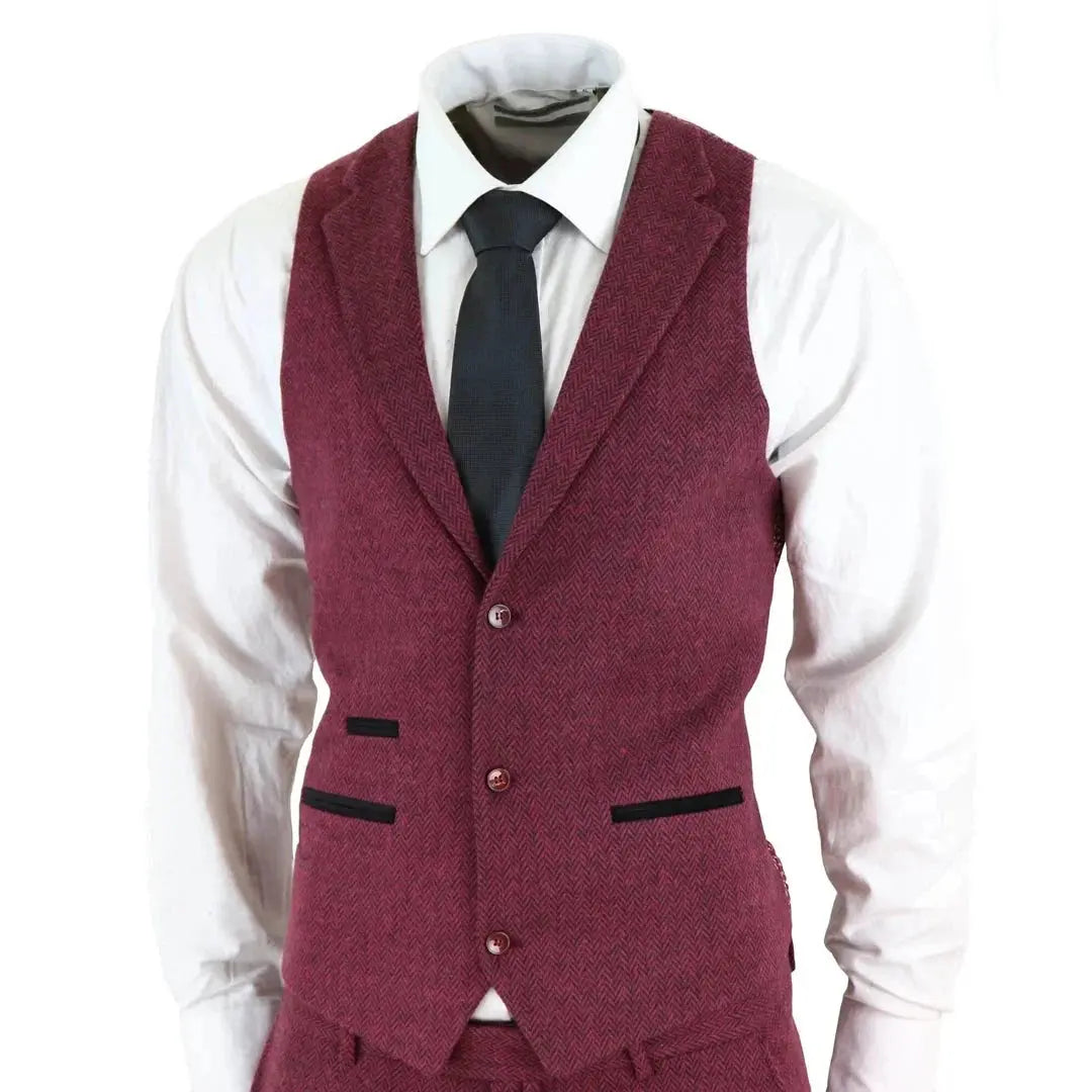 STZ11 - Men's Wool 3 Piece Suit Tweed Burgundy Black Classic TruClothing