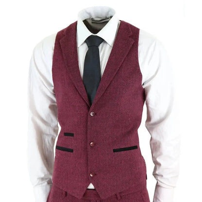 STZ11 - Men's Wool 3 Piece Suit Tweed Burgundy Black Classic TruClothing